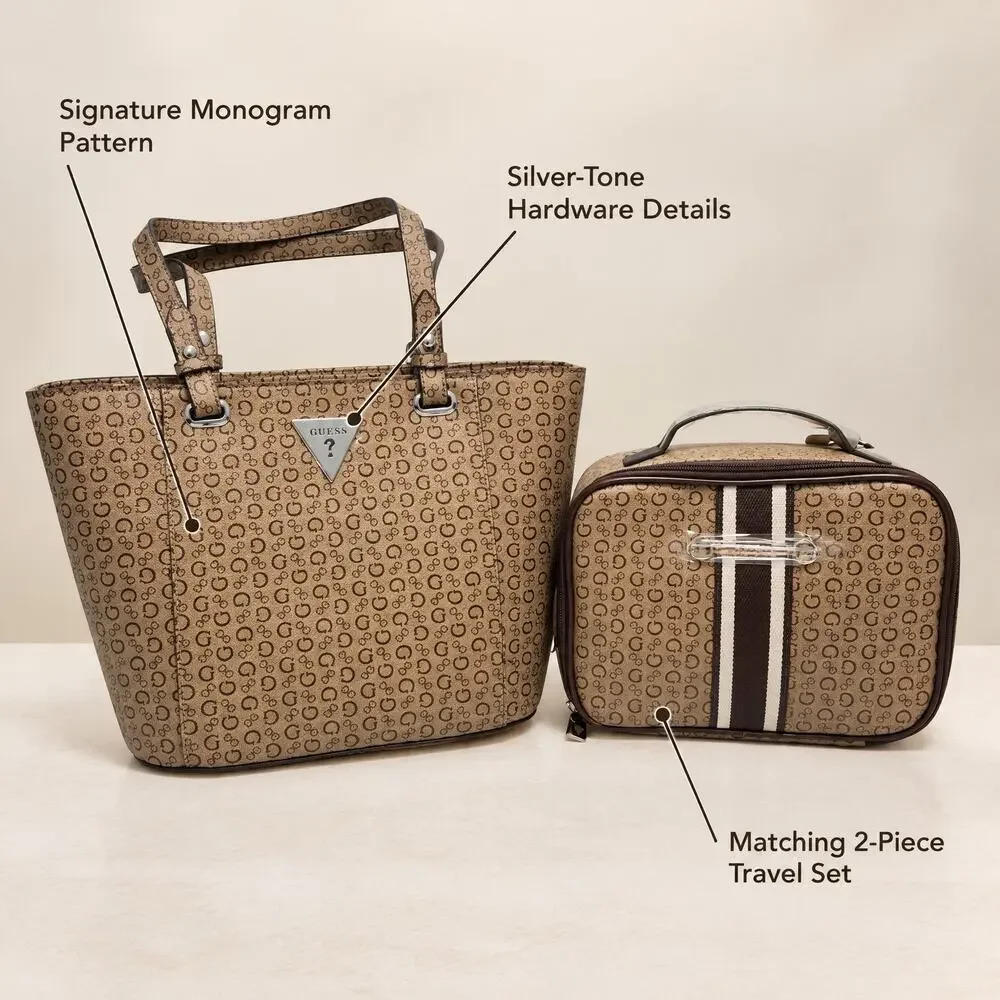 GUESS Monogram Logo Tote Bag and Travel Cosmetic Case 2-Piece Set